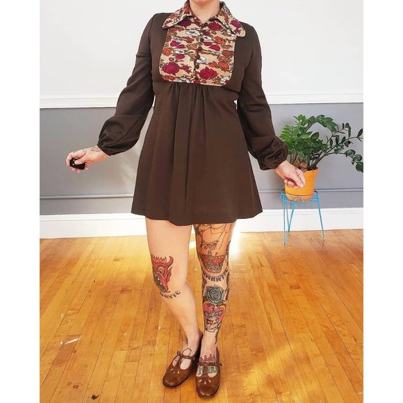 60s/70s Clancy Jrs California Babydoll Dress w/ Balloon Sleeves - Picture 2 of 6